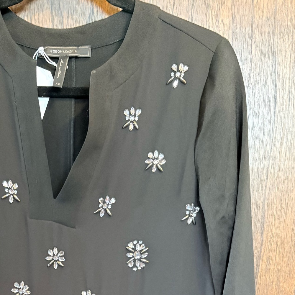 BCBGMAXAZRIA Black Embellished Tunic Dress | Long Sleeve XS